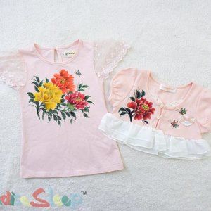 *Hand Painted* Pink Top & Shrug Set - 5/6. GORGEOUS!